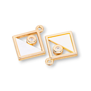 Bronze Pendant Component With Mother of Pearl Rhombus 15mm 10pcs With 1 Ring