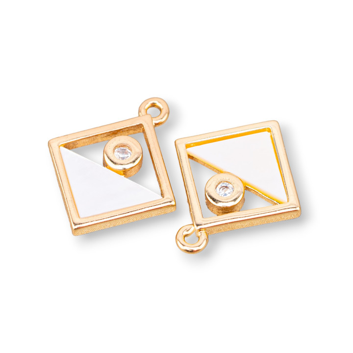 Bronze-Anhängerkomponente mit Perlmutt-Rhombus, 15 mm, 10 Stück mit 1 Ring