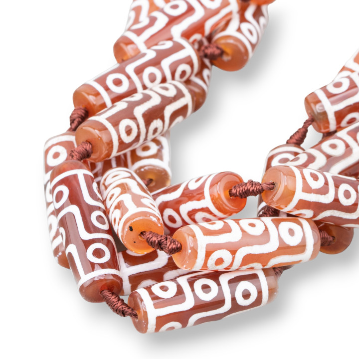 Ágata Tibetana Barril 10x30mm Cornalina Roja