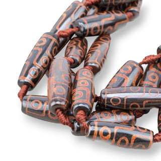 Agata Tibetana Barilotto 10x30mm Marrone Scuro