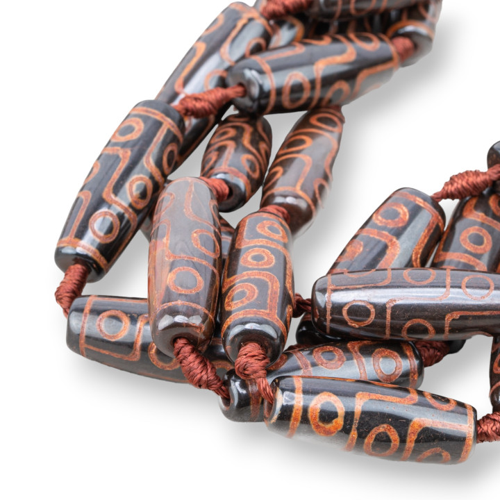 Ágata Tibetana Barril 10x30mm Marrón Oscuro