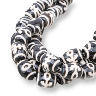 Baril d'Agate Tibétaine 12x16mm Noir 10