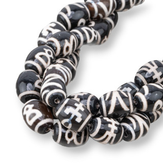 Baril d'Agate Tibétaine 12x16mm Noir 5