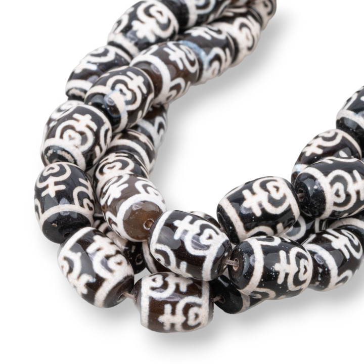 Tibetisches Achatfass 12x16mm Schwarz 6