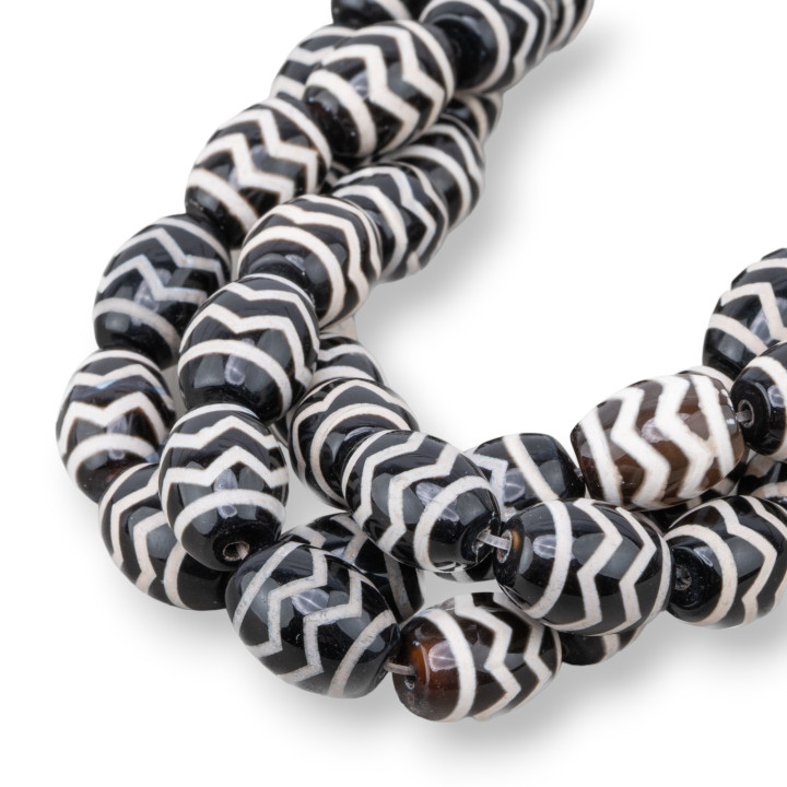 Baril d'Agate Tibétaine 12x16mm Noir 8