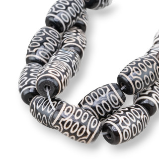 Tonneau d'agate tibétaine 14x22mm 12pcs cercle noir