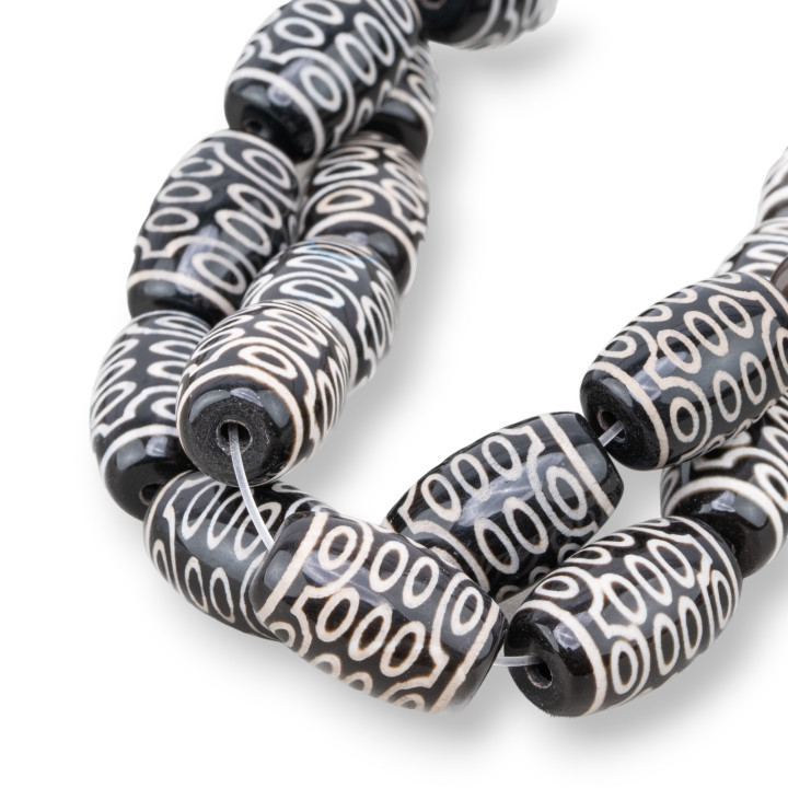 Agata Tibetana Barilotto 14x22mm 12pz Nero Cerchietto