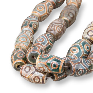 Βαρέλι Θιβετιανού Αχάτη 14x22mm 12τμχ Πράσινο Μίγμα