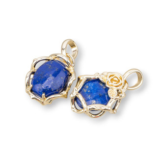 Barock-Bronze-Anhänger mit Halbedelsteinen, 20 x 32 mm, 4 Stück, goldener Lapislazuli