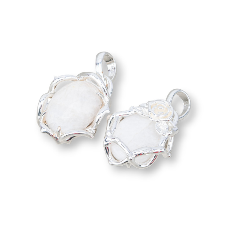 Baroque Style Bronze Pendant Pendant With Semi-precious Stones 20x32mm 4Pcs White Rhodium Plated