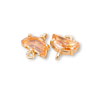 Componente Connettore Di Bronzo Con Cristalli CZ Mezzaluna Sfaccettate 10x7mm 24pz Con 2 Anellini Champagne