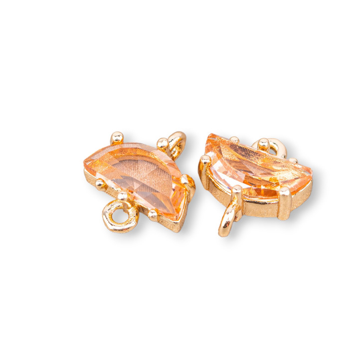 Bronze Connector Component With Faceted CZ Crescent Moon Crystals 10x7mm 24pcs With 2 Champagne Rings