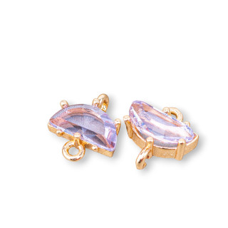 Στοιχείο σύνδεσης μπρούτζου με κρυστάλλους μισοφέγγαρου CZ 10x7 mm 24 τμχ με 2 δαχτυλίδια λεβάντας