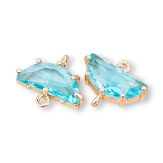 Componente de conector de bronce con cristales de media luna de circonita facetada, 16,5 x 9 mm, 18 piezas con 2 anillos de colo