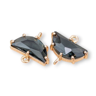 Composant de connecteur en bronze avec cristaux de croissant CZ à facettes 16,5x9 mm 18 pièces avec 2 anneaux gris