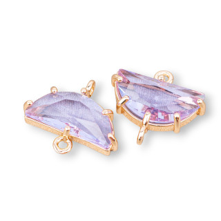 Bronze Connector Component With Faceted Crescent CZ Crystals 16.5x9mm 18pcs With 2 Lavender Rings