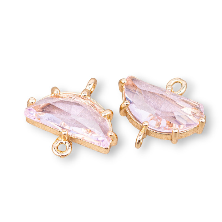 Bronze Connector Component With Faceted CZ Crescent Crystals 16.5x9mm 18pcs With 2 Pink Rings