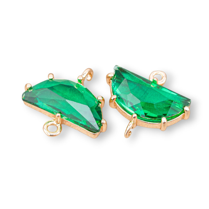 Bronze Connector Component With Faceted CZ Crescent Crystals 16.5x9mm 18pcs With 2 Green Rings