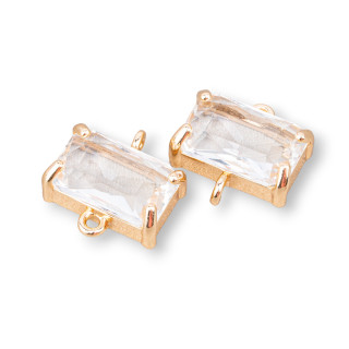 Composant de connecteur en bronze avec cristaux CZ rectangle à facettes 14x9mm 16 pièces avec 2 anneaux blanc