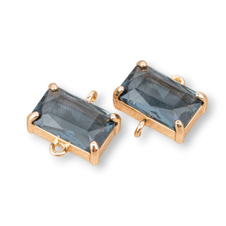 Composant de connecteur en bronze avec cristaux CZ rectangle à facettes 14x9mm 16 pièces avec 2 anneaux gris