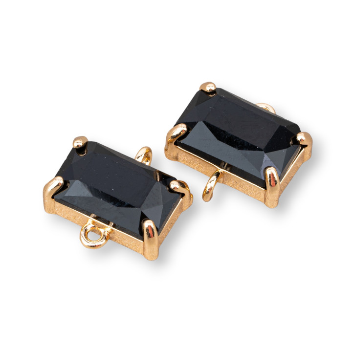 Bronze Connector Component With CZ Crystals Faceted Rectangle 14x9mm 16pcs With 2 Rings Black