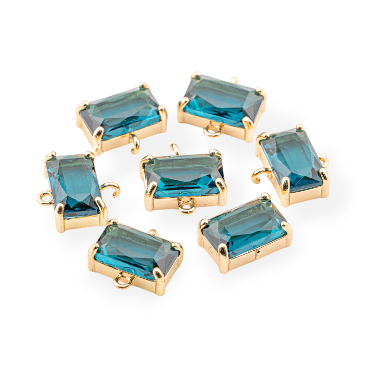Bronze Connector Component With CZ Crystals Faceted Rectangle 14x9mm 16pcs With 2 Emerald Rings
