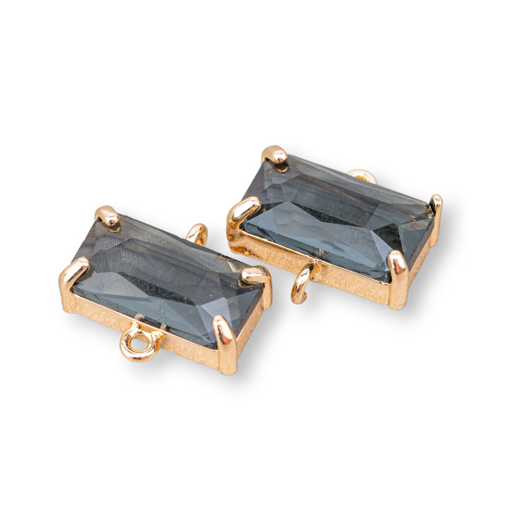 Composant de connecteur en bronze avec cristaux CZ rectangle à facettes 16x9mm 15 pièces avec 2 anneaux gris