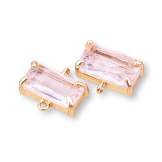 Bronze Connector Component With CZ Crystals Faceted Rectangle 16x9mm 15pcs With 2 Pink Rings