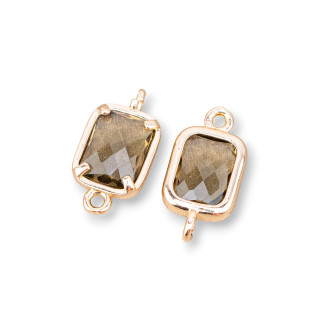 Componente conector de bronce con cristales CZ Rectángulo facetado 8x10 mm 28 piezas con 2 anillos ahumados
