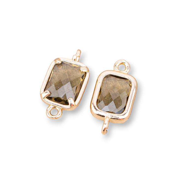 Bronze-Verbindungskomponente mit CZ-Kristallen, facettiertes Rechteck, 8 x 10 mm, 28 Stück, mit 2 geräucherten Ringen