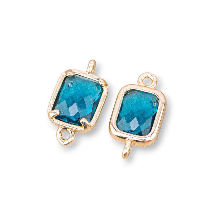 Bronze-Verbindungskomponente mit CZ-Kristallen, facettiertes Rechteck, 8 x 10 mm, 28 Stück, mit 2 blaugrünen Ringen