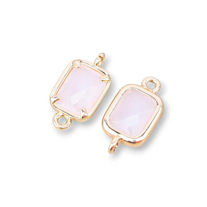 Bronze Connector Component With CZ Crystals Faceted Rectangle 8x10mm 28pcs With 2 Pink Rings