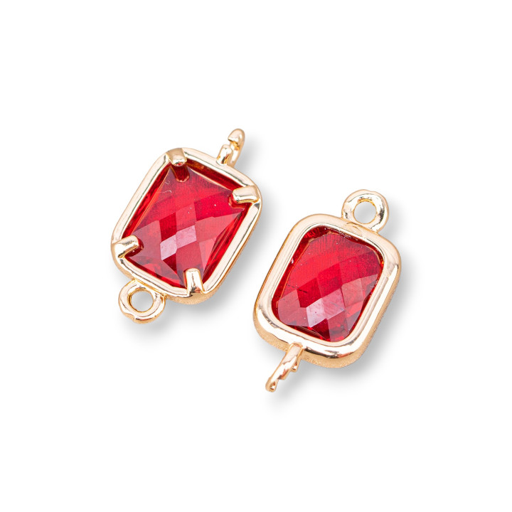 Componente Connettore Di Bronzo Con Cristalli CZ Rettangolo Sfaccettato 8x10mm 28pz Con 2 Anellini Rosso