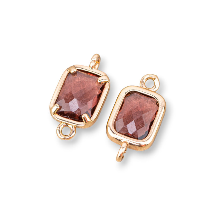 Composant de connecteur en bronze avec cristaux CZ rectangle à facettes 8x10mm 28 pièces avec 2 anneaux rouges