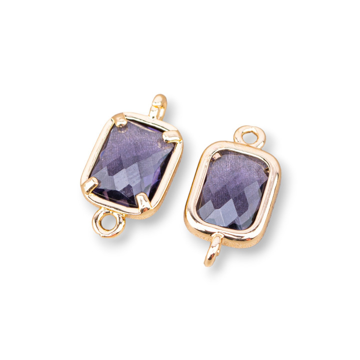 Bronze-Verbindungskomponente mit CZ-Kristallen, facettiertes Rechteck, 8 x 10 mm, 28 Stück, mit 2 violetten Ringen