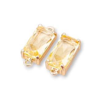 Componente Connettore Di Bronzo Con Cristalli CZ Rettangolo Sfaccettato 8x16mm 15pz Con 2 Anellini Giallo