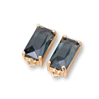 Bronze Connector Component With CZ Crystals Faceted Rectangle 8x16mm 15pcs With 2 Rings Gray