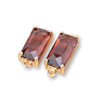 Bronze-Verbindungskomponente mit CZ-Kristallen, facettiertes Rechteck, 8 x 16 mm, 15 Stück, mit 2 roten Ringen