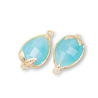 Bronze Connector Component With Faceted Cat's Eye 11.5x15.5mm With 2 Rings 10pcs Aqua