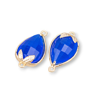 Bronze-Verbindungskomponente mit facettiertem Katzenauge, 11,5 x 15,5 mm, mit 2 Ringen, 10 Stück, blau