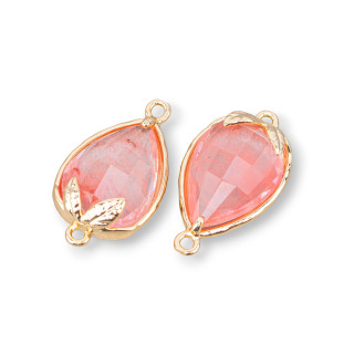 Composant Connecteur Bronze Avec Oeil de Chat Facetté 11.5x15.5mm Avec 2 Anneaux 10pcs Cerise