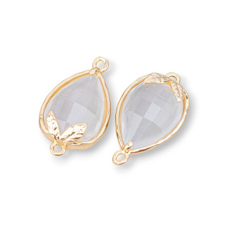 Bronze Connector Component With Faceted Cat's Eye 11.5x15.5mm With 2 Rings 10pcs Gray