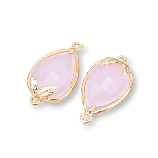 Bronze Connector Component With Faceted Cat's Eye 11.5x15.5mm With 2 Rings 10pcs Pink