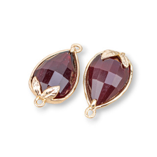 Componente conector de bronce con ojo de gato facetado de 11,5 x 15,5 mm con 2 anillos, 10 piezas de color morado oscuro