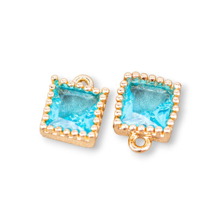 Χάλκινο μενταγιόν Εξάρτημα με CZ Crystals Faceted Rectangle 7,5x8mm 26 τμχ Με 1 Aqua Ring