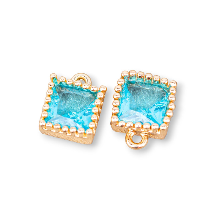 Composant de pendentif en bronze avec cristaux CZ rectangle à facettes 7.5x8mm 26 pièces avec 1 anneau aqua