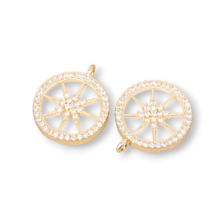 Χάλκινο μενταγιόν Εξάρτημα με Mother of Pearl Στρογγυλό 16mm 8τμχ Με 1 Δαχτυλίδι