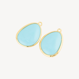 Bronze Pendant Component With Cat's Eye Set Mango 18x25mm With 1 Ring 8pcs Turquoise