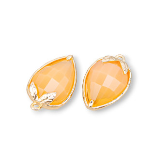 Χάλκινο μενταγιόν Εξάρτημα Με Μάτι Γάτας Faceted 11,5x15,5mm Με 1 Δαχτυλίδι 10τμχ Πορτοκαλί