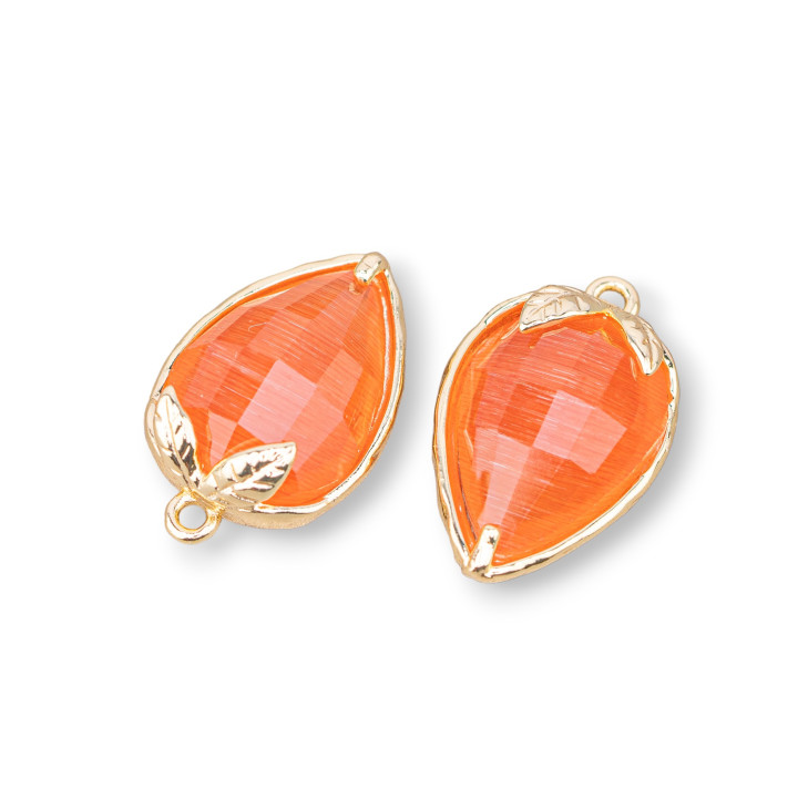 Composant Pendentif Bronze Avec Oeil de Chat Facetté 11.5x15.5mm Avec 1 Anneau 10pcs Orange Intense
